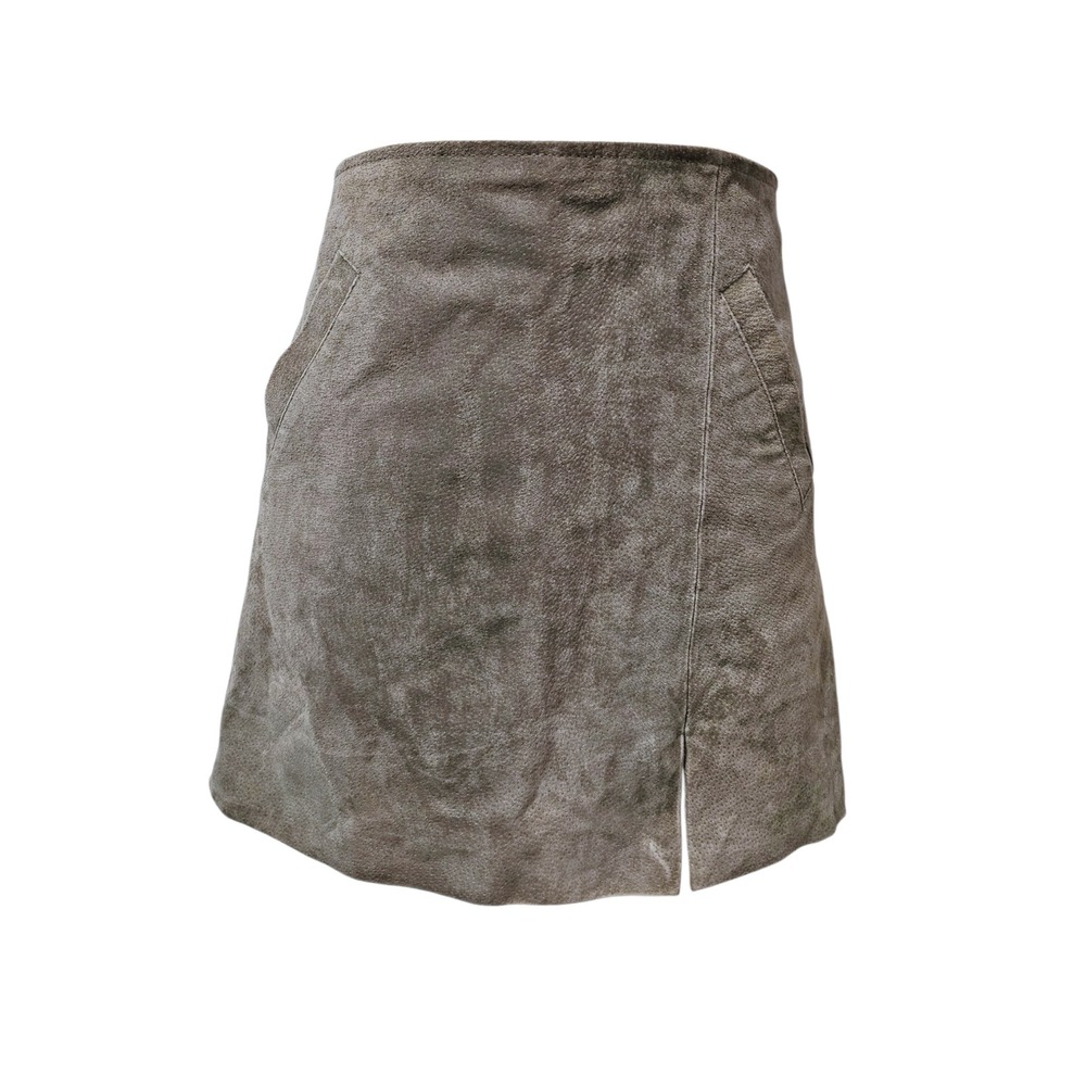 BLANKNYC Taupe Grey Suede Leather Mini Skirt Size 30 Exposed Zipper 73K-0104NOK